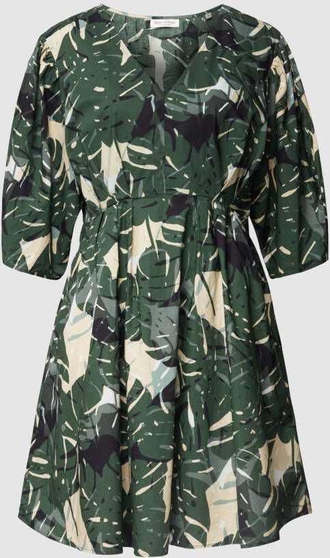 Marc O'Polo Kurzes AOP-Kleid mit Volumenärmeln Groen Dames