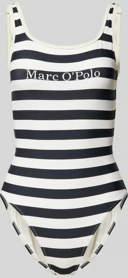 Marc O'Polo Badpak Classic Stripes diepe ruguitsnijding strepen logo-belettering - Foto 5