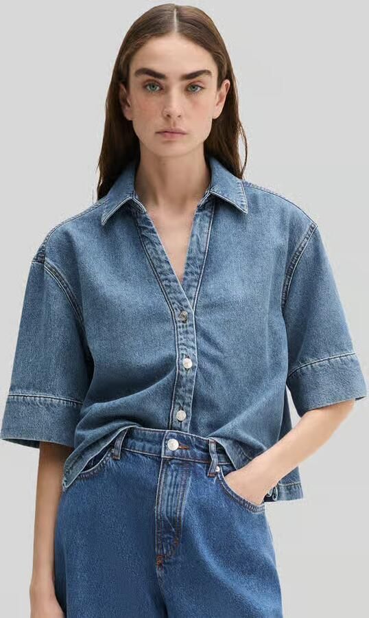 Marc O'Polo Regular fit blouse met korte mouwen van mix van katoen en lyocell - Foto 3