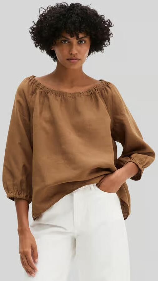 Marc O'Polo regular fit blouse van puur linnen met carmenhals - Foto 4