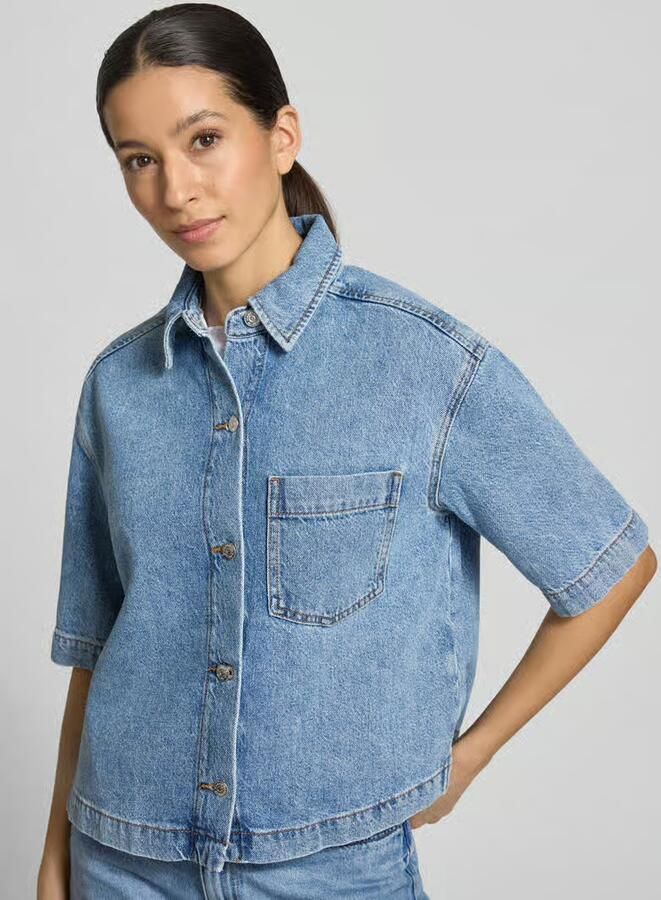 Marc O'Polo regular fit jeansblouse van mix van lyocell en linnen met katoen en lyocell en katoen