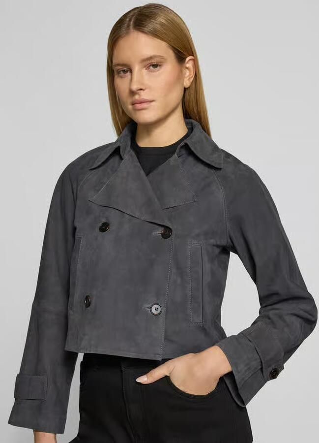 Marc O'Polo Regular fit Trenchcoat van Echt leer Geitenleer