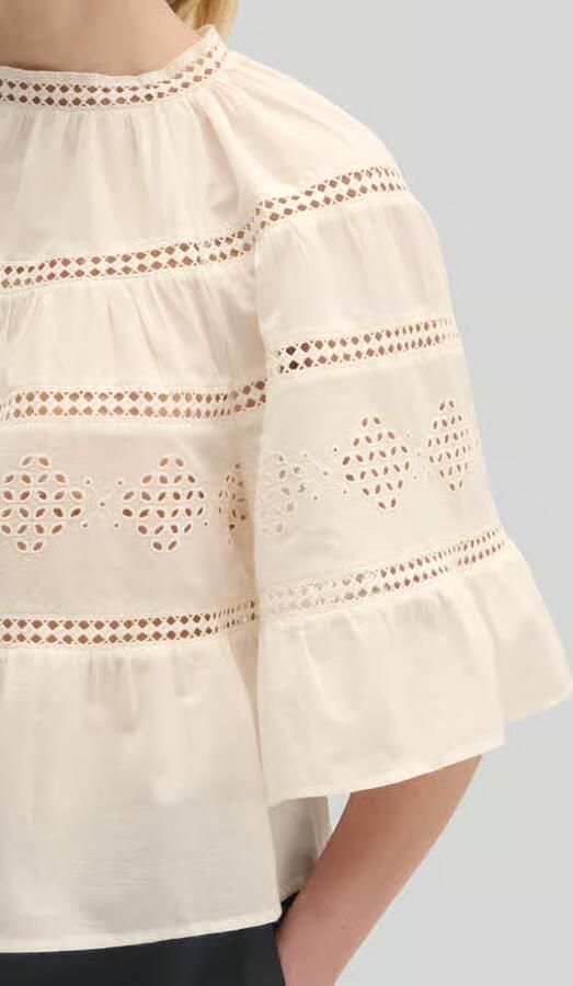 Marc O'Polo relaxed fit blouse van puur katoen met ajourwerk