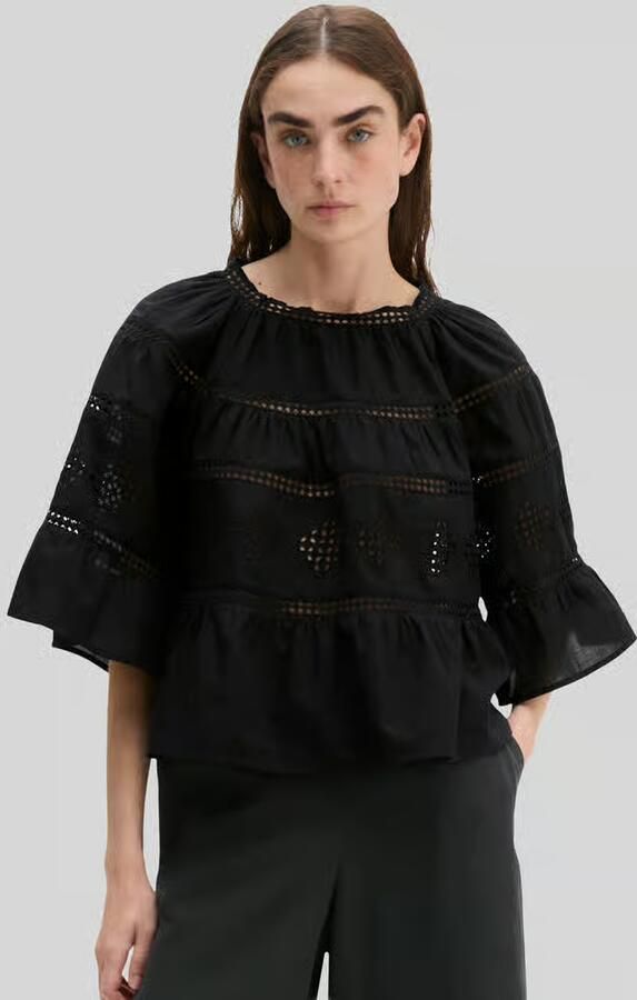 Marc O'Polo relaxed fit blouse van puur katoen met ajourwerk - Foto 2