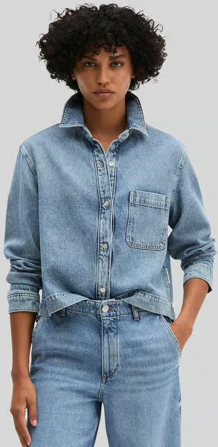 Marc O'Polo relaxed fit jeansblouse met linnen - Foto 3