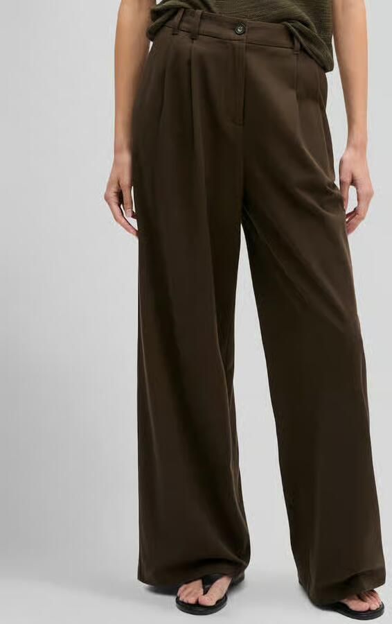 Marc O'Polo Wide leg broek van katoenmix met bandplooien - Foto 2