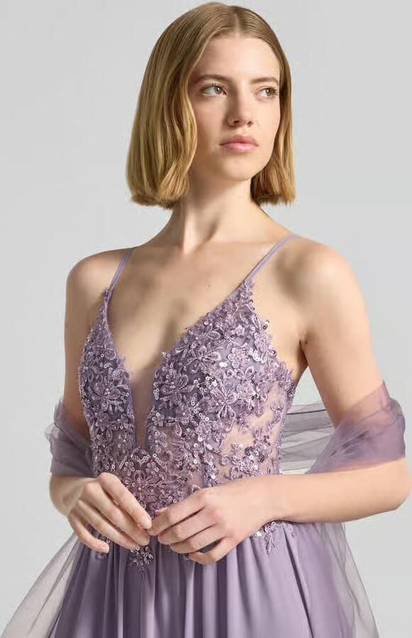 Mascara Avondjurk met kant en met strass-steentjes - Foto 2