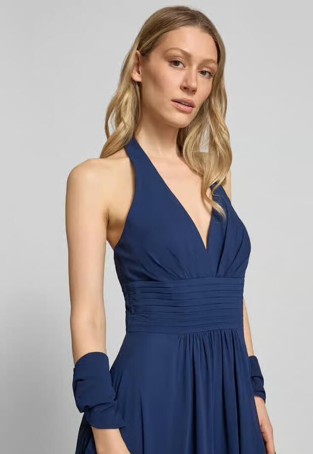 Mascara maxi-jurk met halter met V-hals