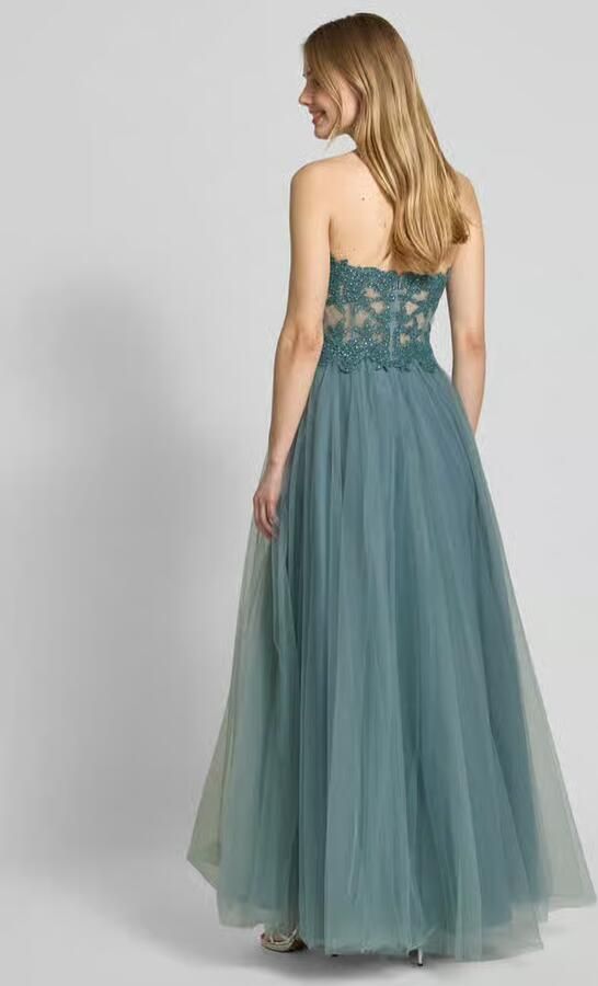 Mascara Off shoulder-avondjurk met kant en siersteentjes - Foto 2