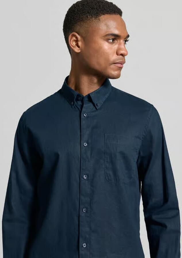 Matinique regular casual overhemd met linnen donkerblauw - Foto 7