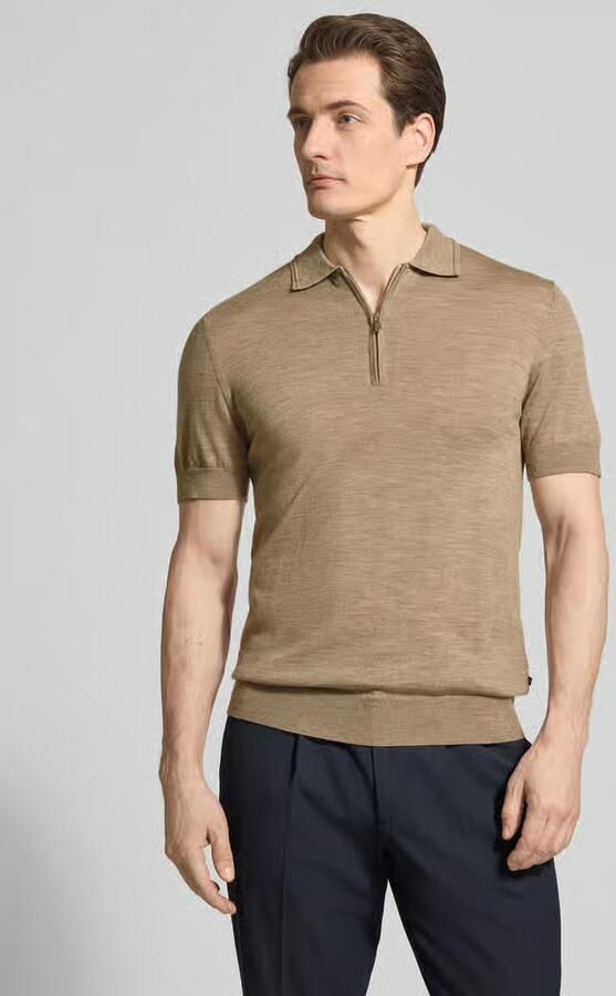 Matinique regular polo met wol fijn gebreid lichtbruin - Foto 7