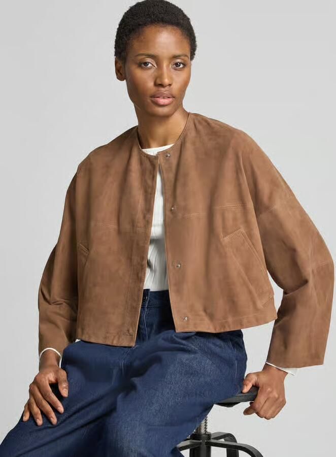 MAX&Co. Regular fit leren jack met drukknoopsluiting model 'CURVA' - Foto 2