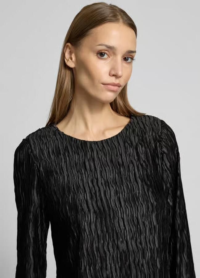 MbyM Zwarte getextureerde top met lange mouwen Black Dames