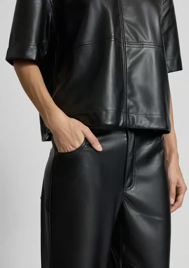 MbyM Zwarte vegan leren broek met wijde pijpen en splitjes Mayanna Black Dames - Foto 10