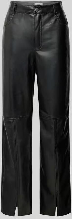 MbyM Zwarte vegan leren broek met wijde pijpen en splitjes Mayanna Black Dames - Foto 13