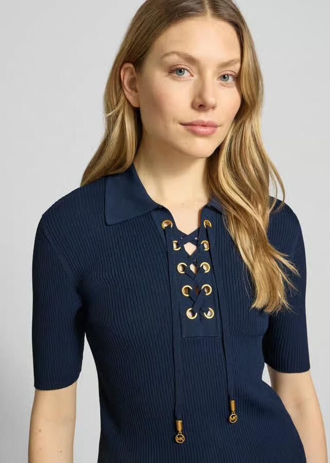 MICHAEL Kors Gebreid shirt met vetersluiting en platte kraag