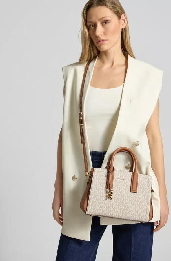 Michael Kors mini handtas Laila met logprint ecru cognac - Foto 5