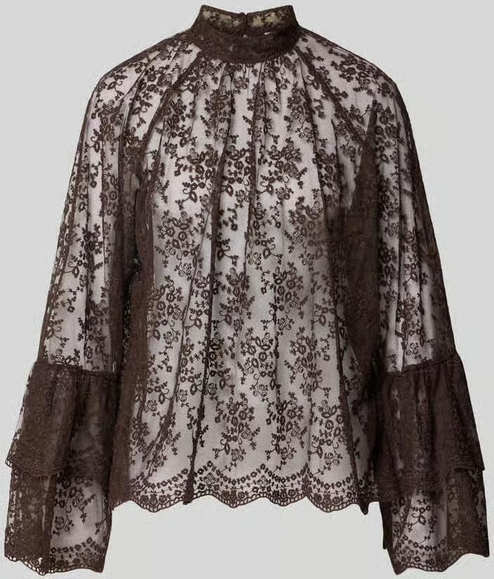 Milano italy Blouses T-shirt van kant met opstaande kraag