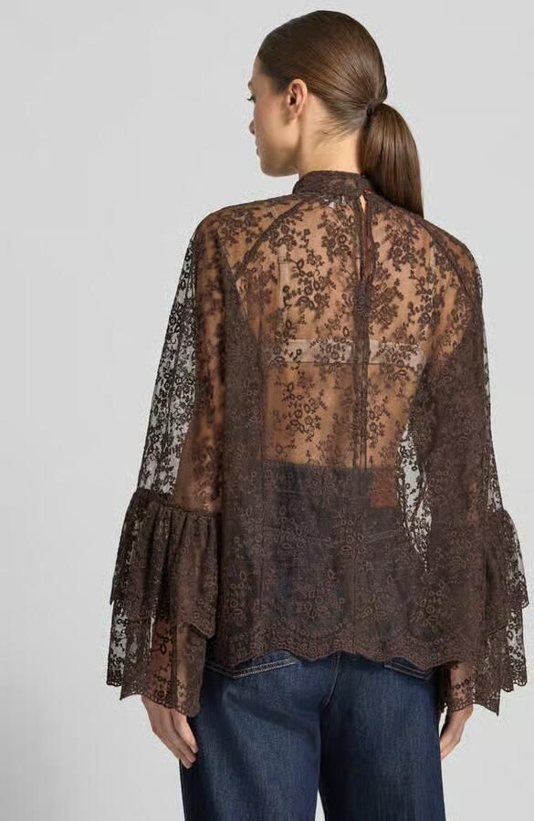 Milano italy Blouses T-shirt van kant met opstaande kraag - Foto 3
