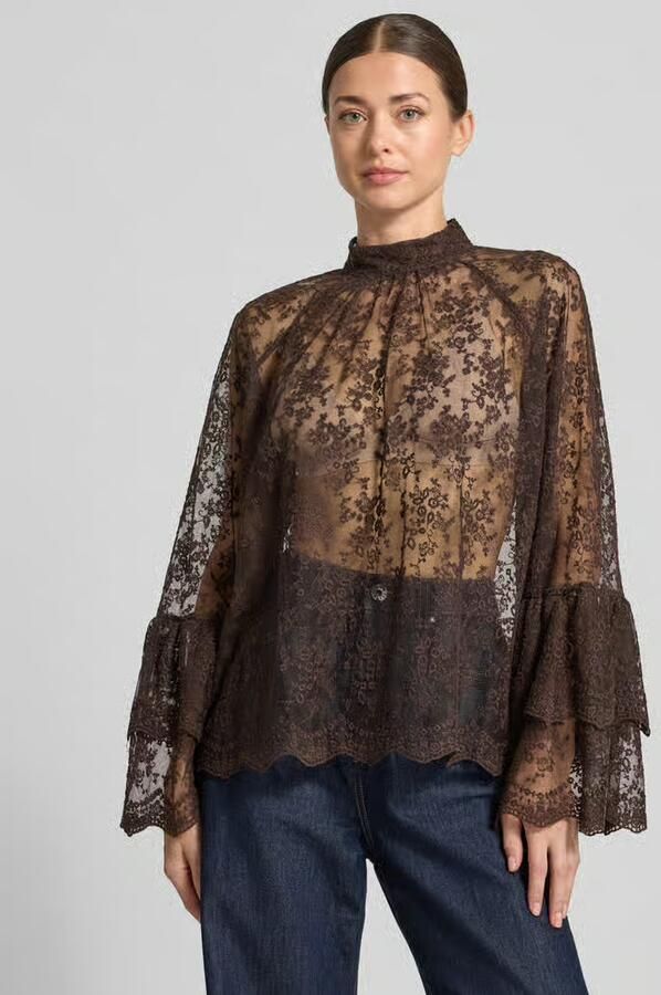 Milano italy Blouses T-shirt van kant met opstaande kraag - Foto 2