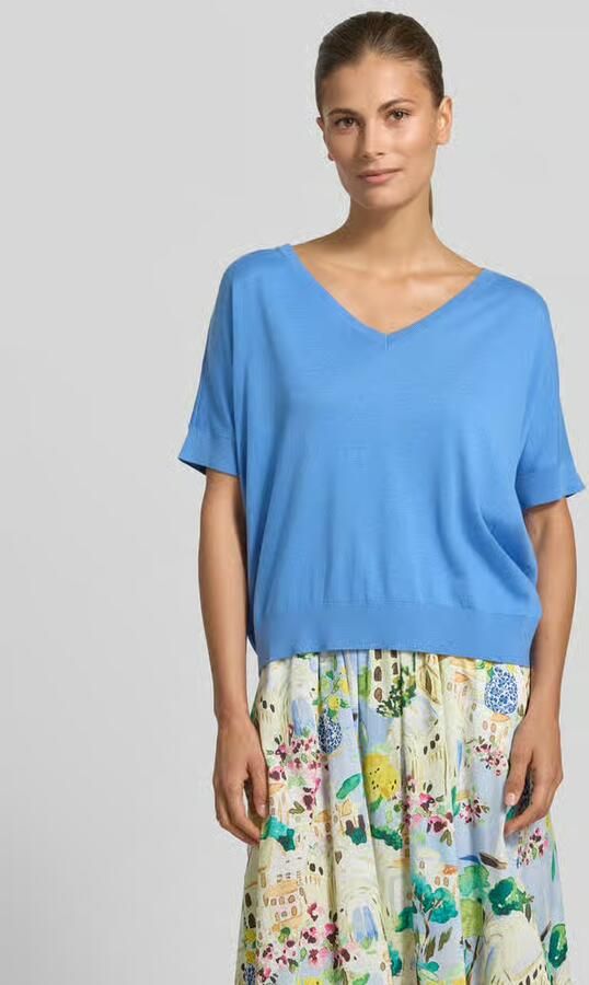 Milano italy Gebreid shirt van viscosemix met V-hals - Foto 3