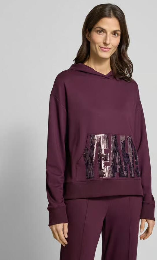 Milano italy Hoodie van viscosemix met kangoeroezak en paillletten - Foto 3