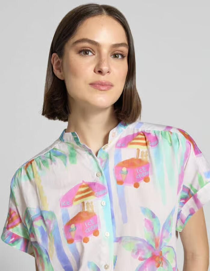 Milano italy regular fit blouse in all-over look met opstaande kraag - Foto 2