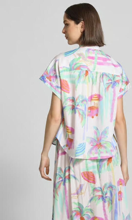 Milano italy regular fit blouse in all-over look met opstaande kraag