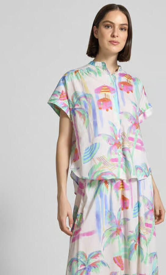 Milano italy regular fit blouse in all-over look met opstaande kraag - Foto 4
