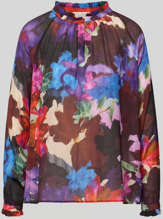 Milano italy regular fit blouse van viscosemix met opstaande kraag