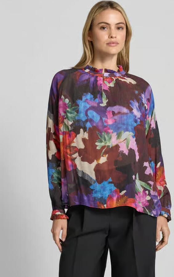 Milano italy regular fit blouse van viscosemix met opstaande kraag - Foto 2