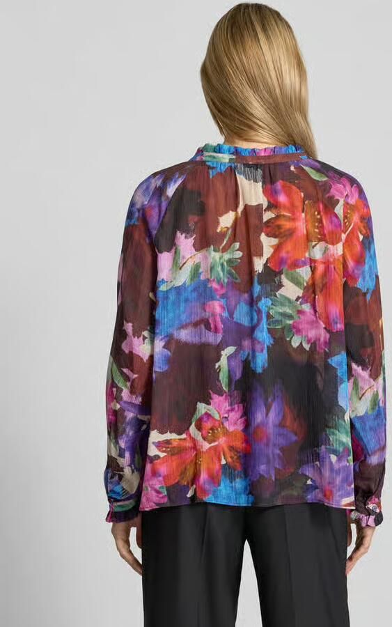 Milano italy regular fit blouse van viscosemix met opstaande kraag - Foto 3