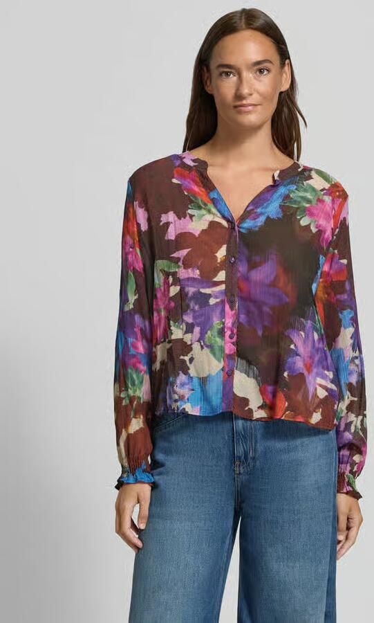 Milano italy regular fit blouse van viscosemix met v-hals - Foto 2