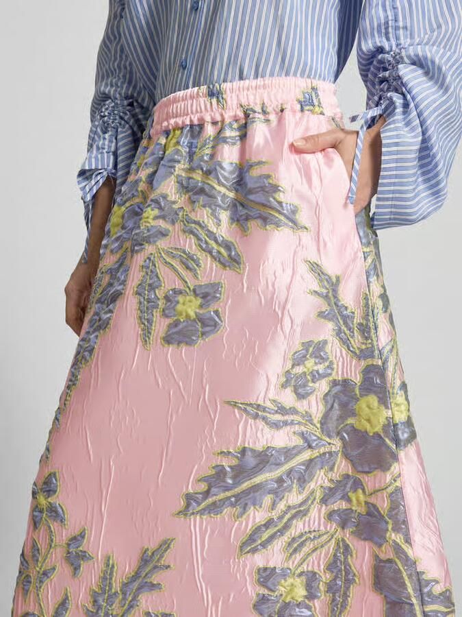 Milano italy Regular fit midirok met all-over bloemenstitching
