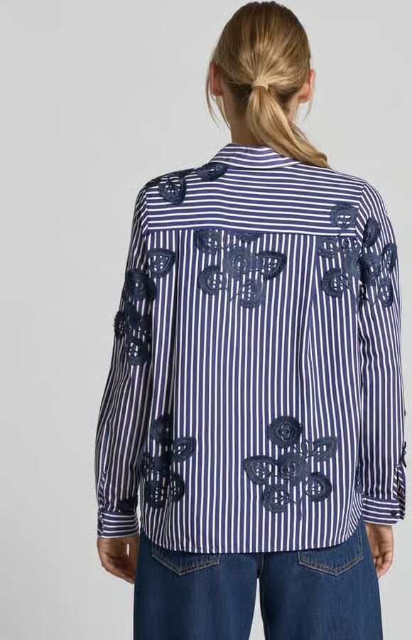 Milano italy Regular fit overhemdblouse van viscosemix met florale stitching