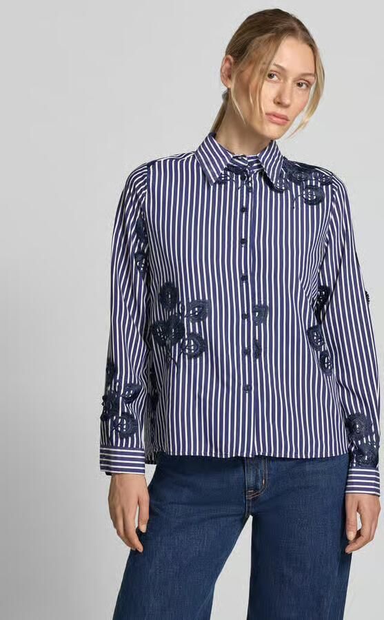 Milano italy Regular fit overhemdblouse van viscosemix met florale stitching - Foto 3