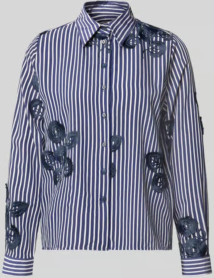 Milano italy Regular fit overhemdblouse van viscosemix met florale stitching - Foto 2