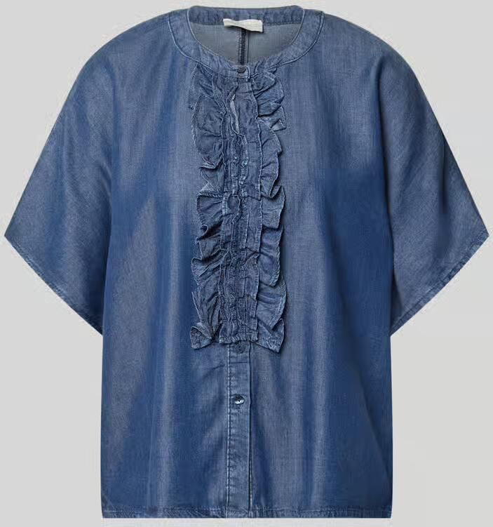 Milano italy relaxed fit blouse in denimlook met ruches