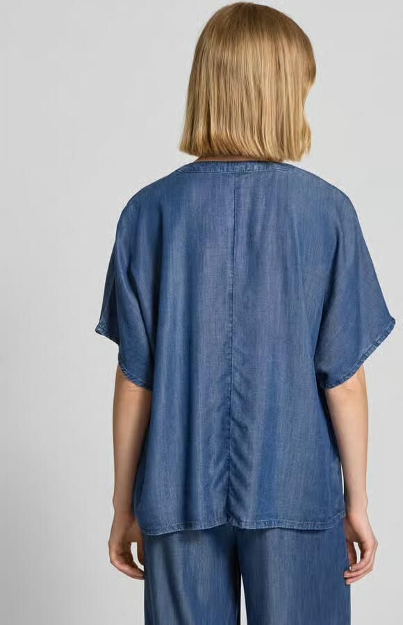 Milano italy relaxed fit blouse in denimlook met ruches - Foto 2