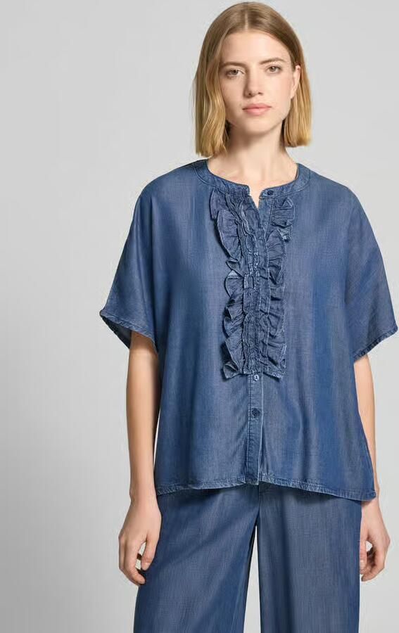 Milano italy relaxed fit blouse in denimlook met ruches - Foto 3