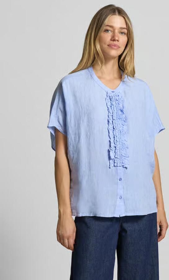 Milano italy Relaxed fit linnen blouse met ruches - Foto 4