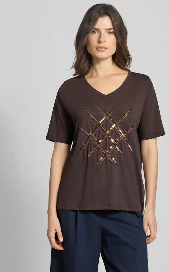Milano italy T-shirt met pailletten en V-hals - Foto 2