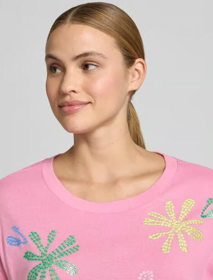 Milano italy T-shirt van mix van katoen en linnen met stitchings