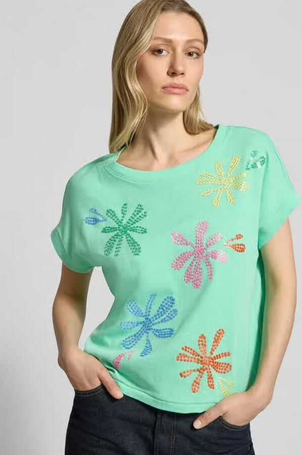 Milano italy T-shirt van mix van katoen en linnen met stitchings
