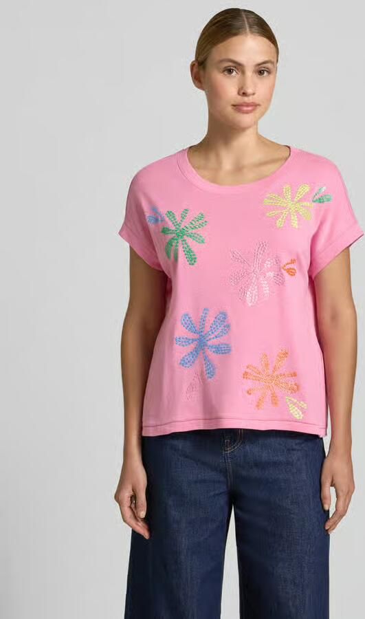 Milano italy T-shirt van mix van katoen en linnen met stitchings - Foto 3