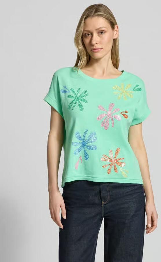 Milano italy T-shirt van mix van katoen en linnen met stitchings - Foto 2