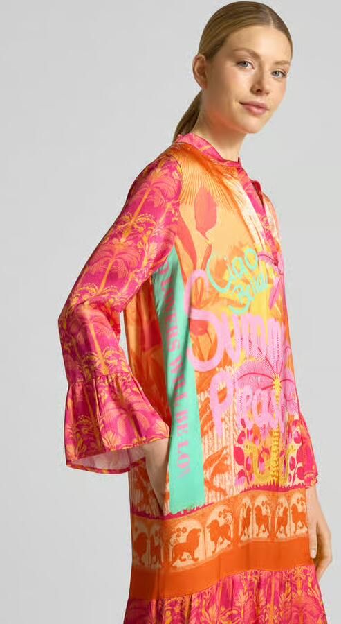 Miss goodlife midi-jurk van viscose met V-hals model 'Orange Palm'