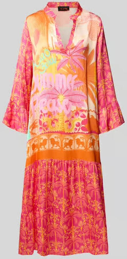 Miss goodlife midi-jurk van viscose met V-hals model 'Orange Palm' - Foto 2