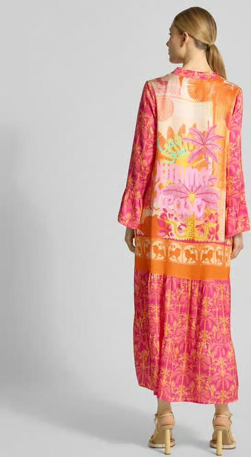 Miss goodlife midi-jurk van viscose met V-hals model 'Orange Palm' - Foto 3