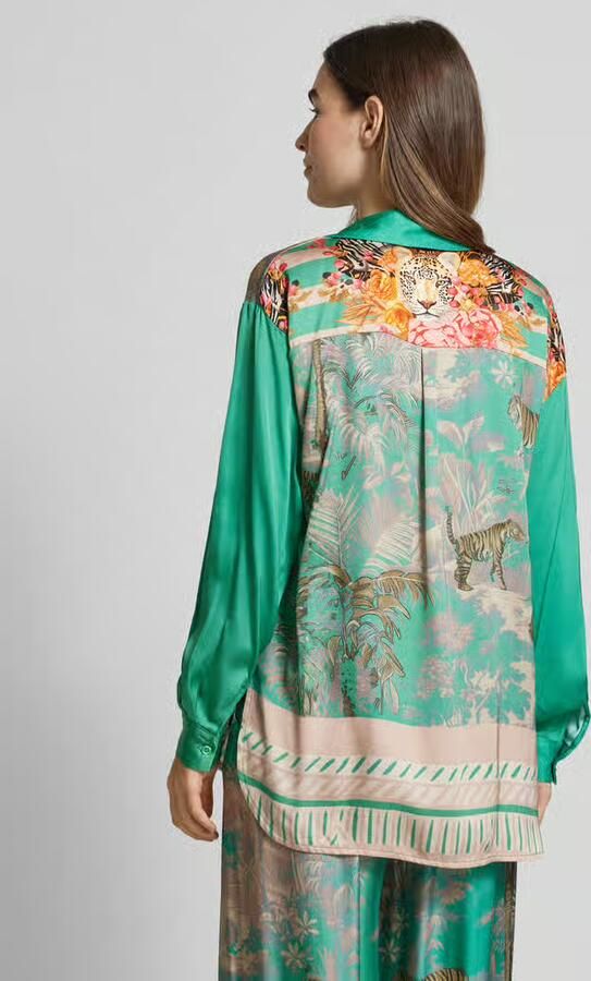 Miss goodlife Regular fit overhemdblouse met platte kraag model 'Tiger in the Jungle'